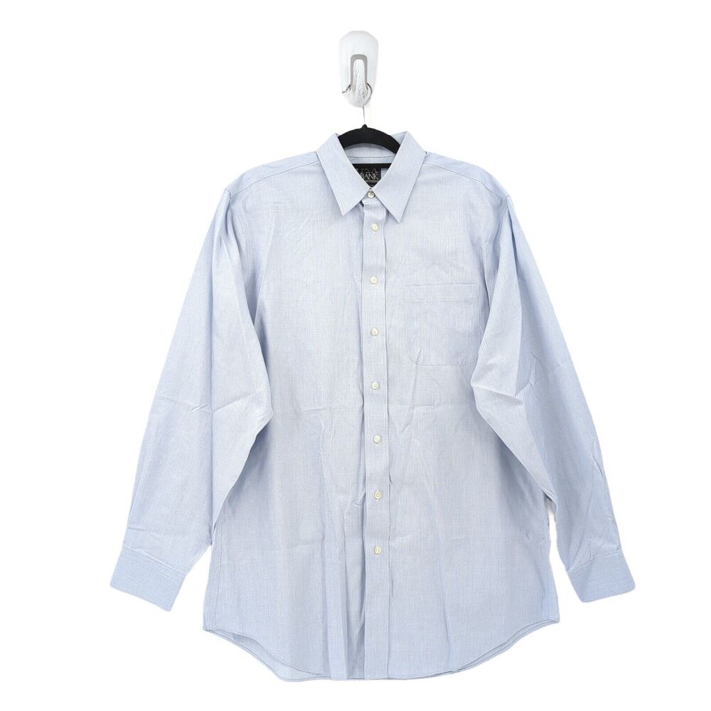 Jos A Banks Men 16.5-35 Travelers Shirt Blue Tailored Fit Cotton Collared FLAW